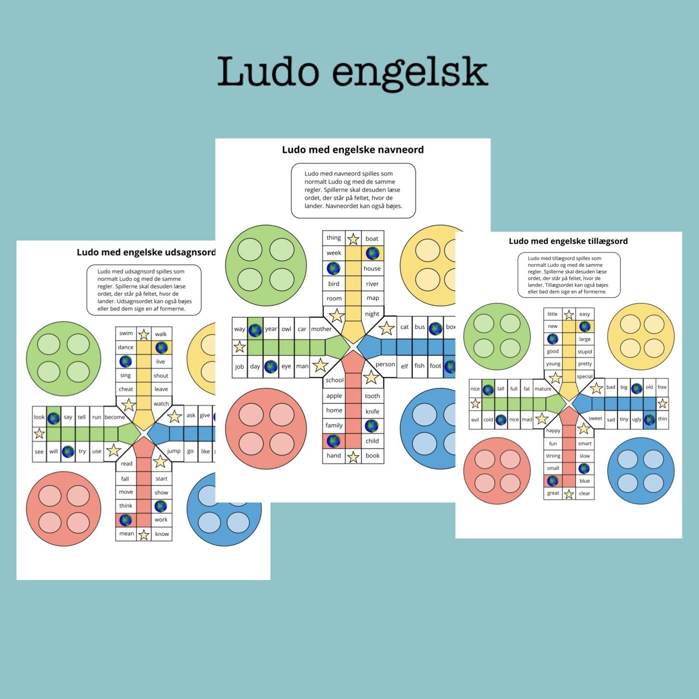 Ludo engelsk - 5 spil (Print selv)
