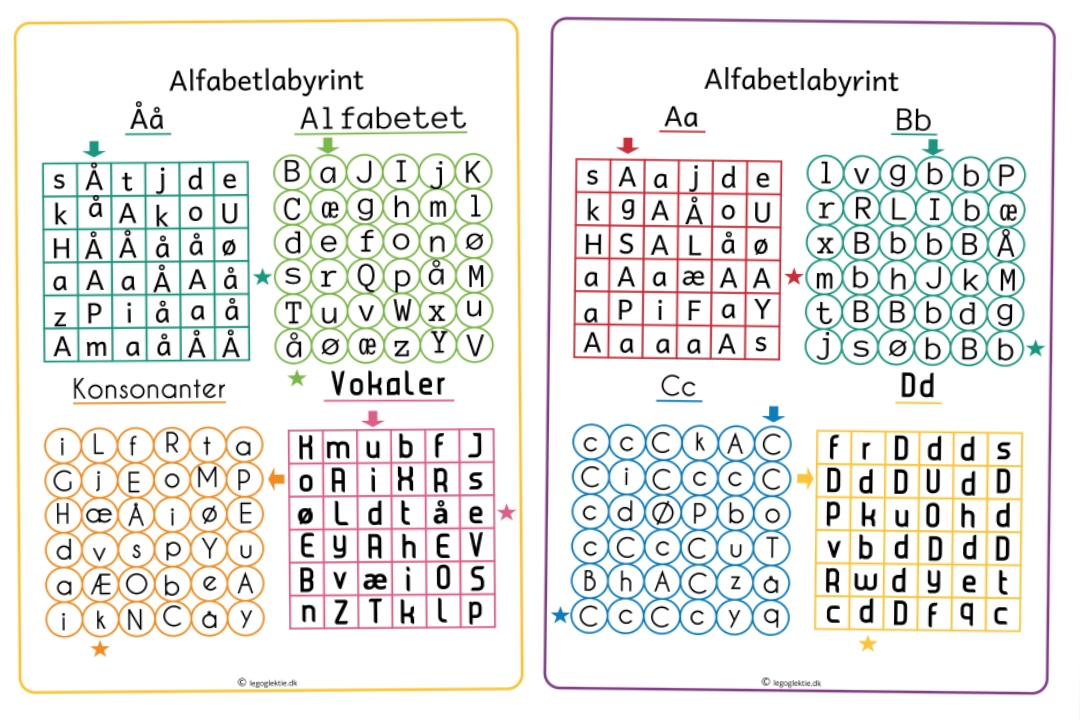 Billede af 30 labyrinter med bogstaver (Print selv)