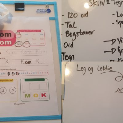 2 x lommer med tuscher og en lille whiteboard tavle