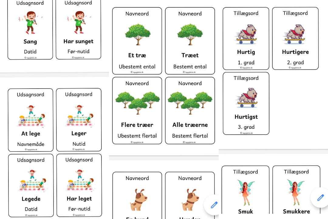 Billede af Spil fisk med ordklasser. Tillægsord, navneord og udsagnsord. (Print selv)