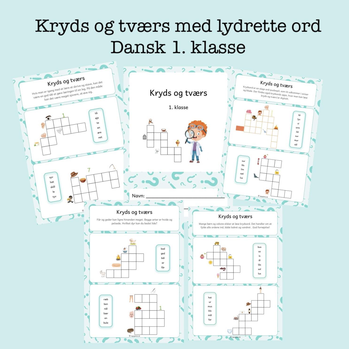 Se Kryds og tværs med lydrette ord - dansk 1. klasse (Print selv) hos Leg og Lektie
