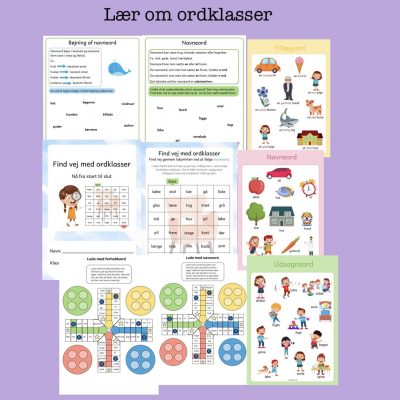 Lær om ordklasser - hæfter og spil (Print selv)