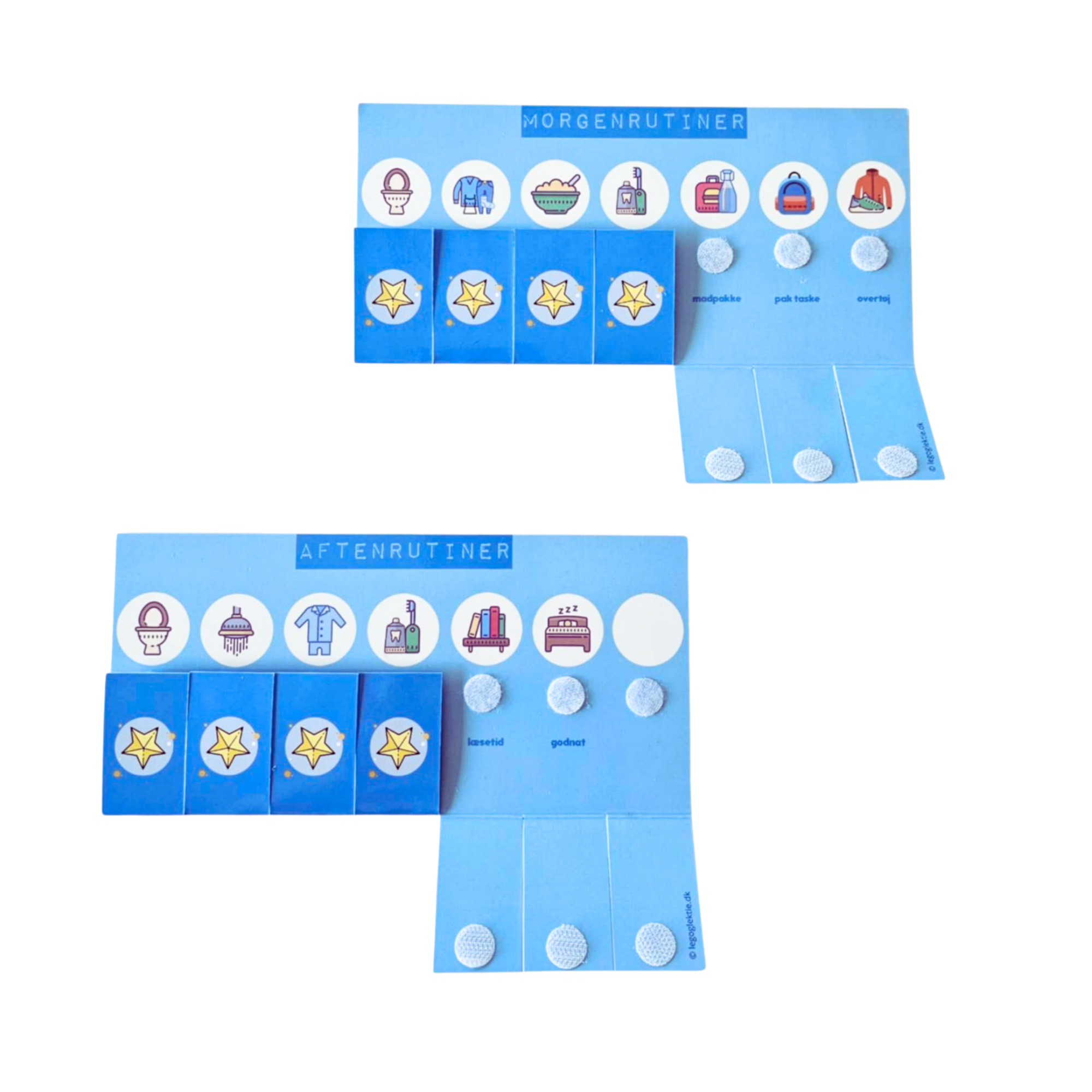 Morgen- og aftenrutine pakken i blå - piktogrammer