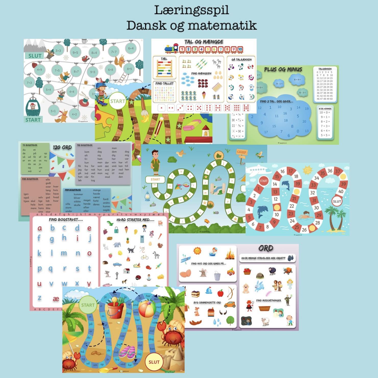 Se 10 x læringsspil/samtaletavler til dansk og matematik (Print selv) hos Leg og Lektie