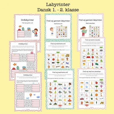 Danskopgaver med labyrinter til 1. - 2. klasse.