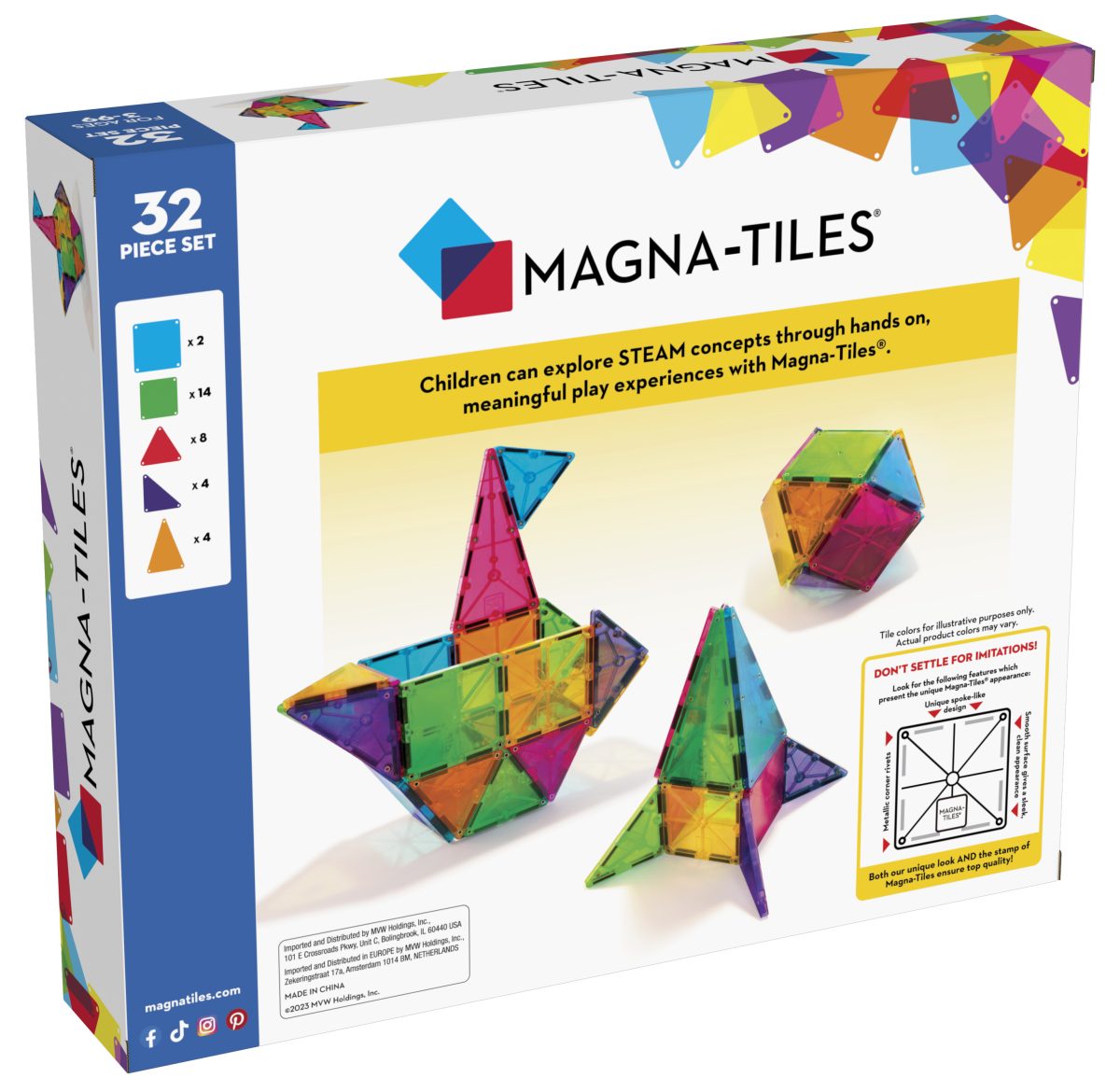MAGNA-TILES i klare transparente farver 32 stk - Billede 2