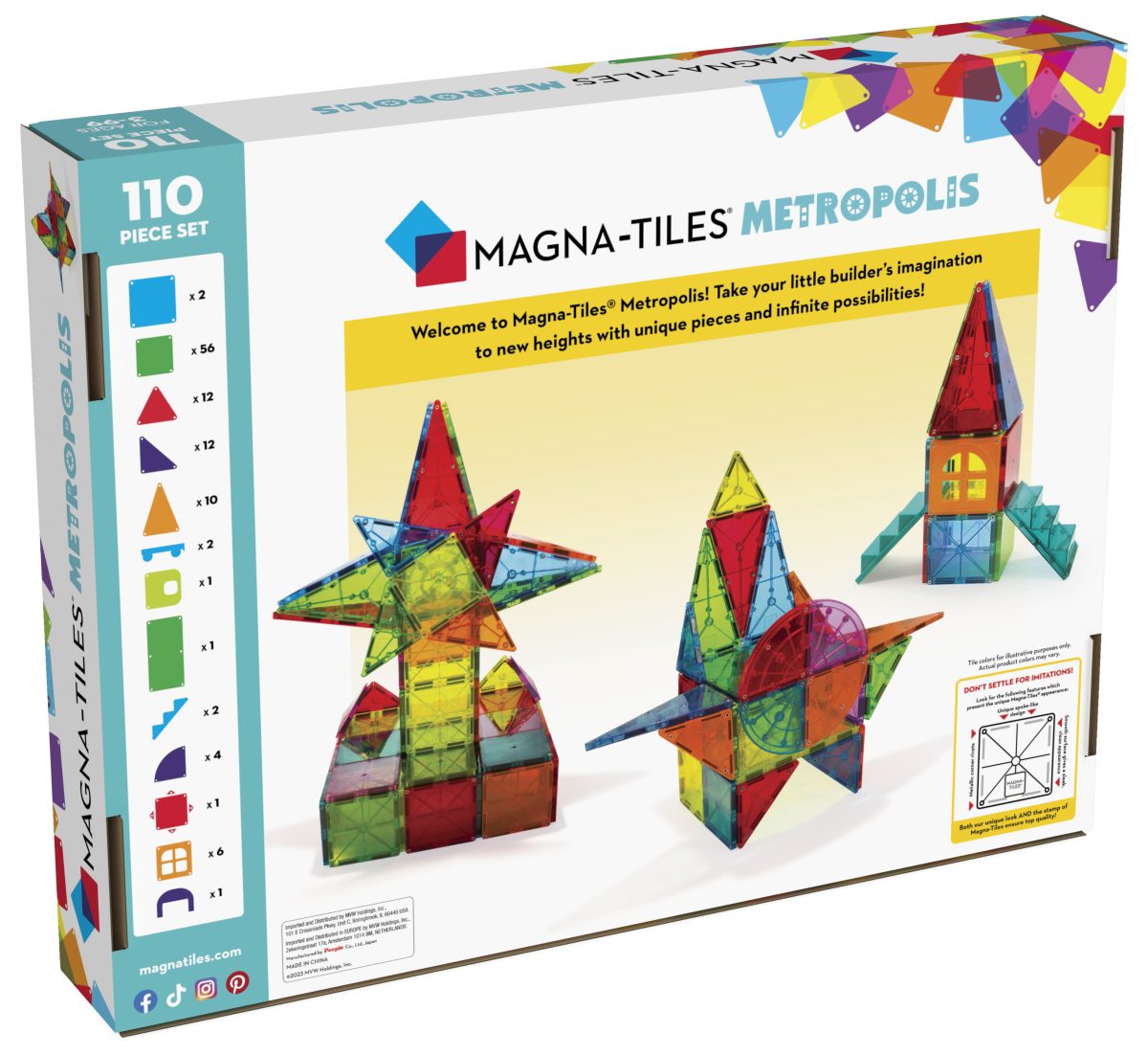 MAGNA-TILES magnetisk byggesæt 110 stk - Billede 3