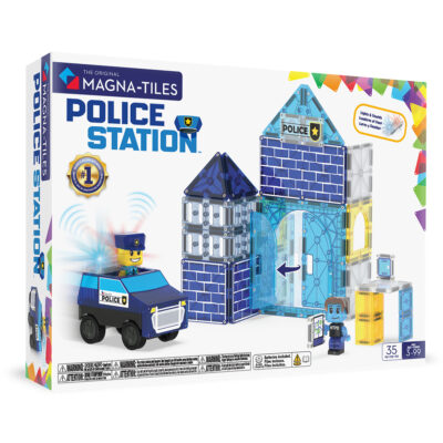 Magna-Tiles politistation med politibil med lys og lyd. Legetøj med magneter til børn.