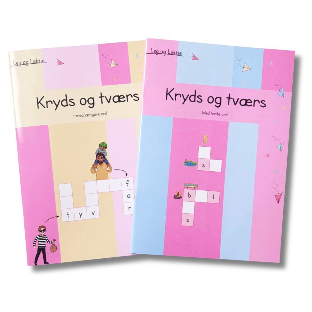 2 opgavebøger med kryds og tværs til børn.