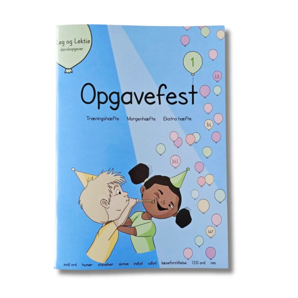 Opgavefest 1. klasse er en opgavebog til dansk 1. klasse.