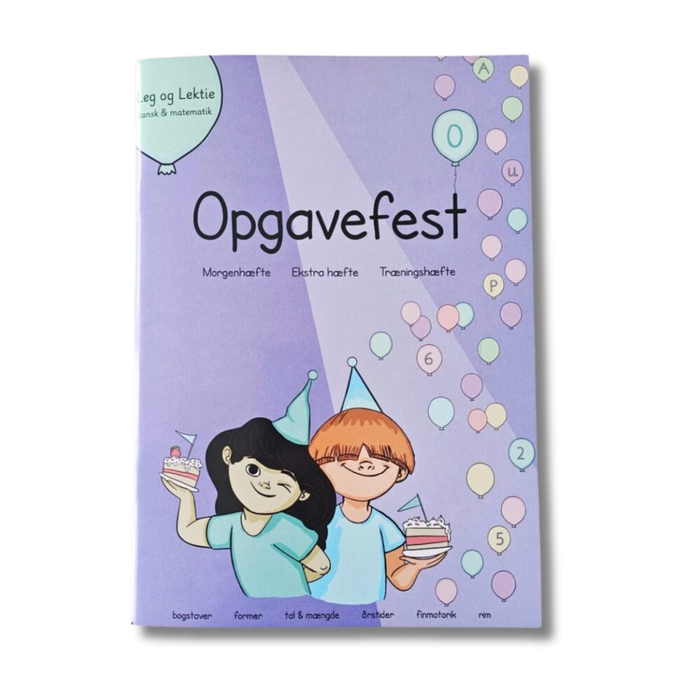 Opgavefest 0. klasse er en opgavebog til 0. klasse med dansk og matematik. Den er også god til skolestart.