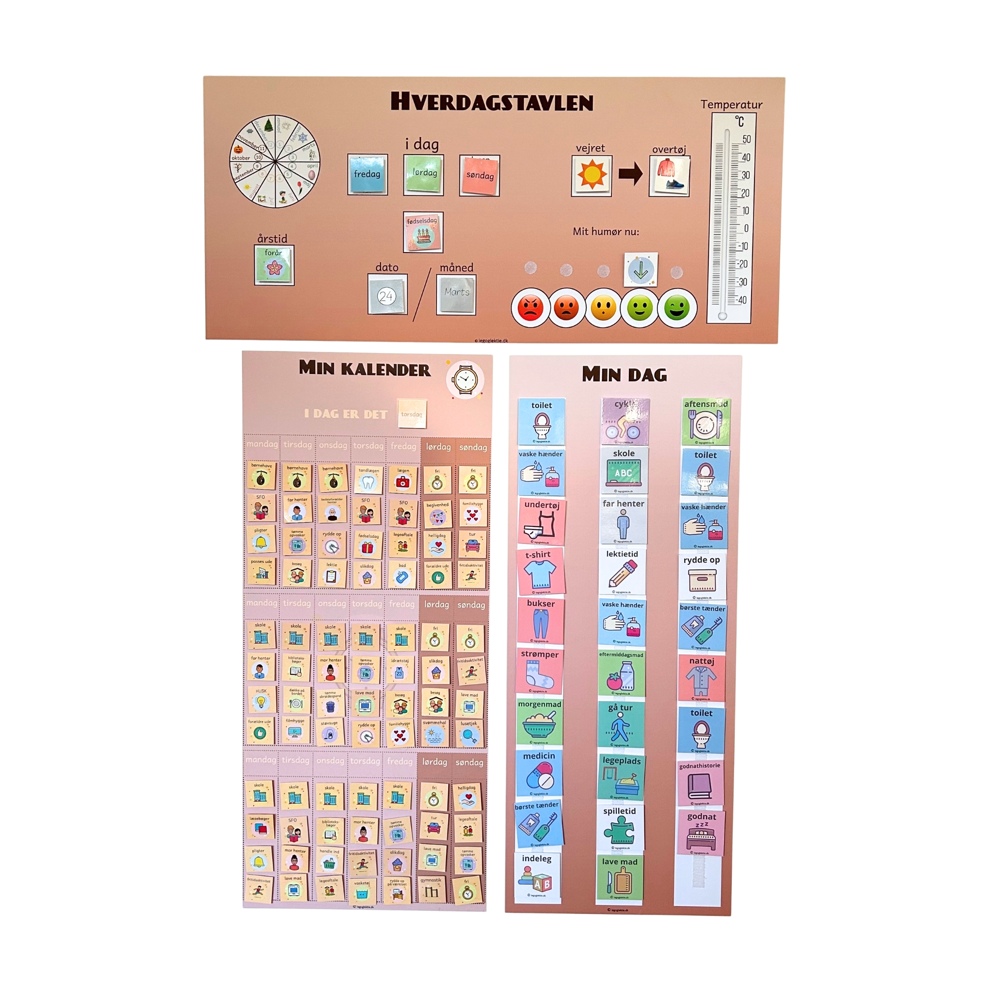 Strukturpakke til børn 3-12 år - piktogrammer, dagsplan og kalender - inkl. print selv hæfte