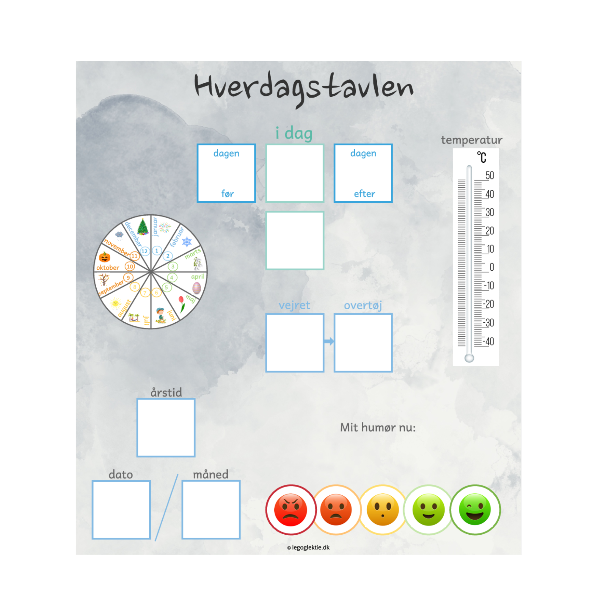 Mini hverdagstavle - dato, vejr, tøj, årstid